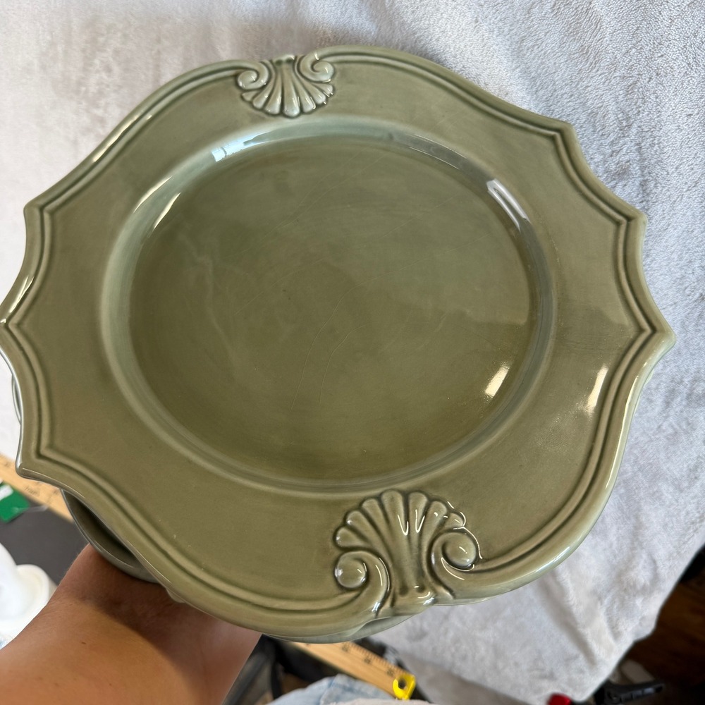 Arte Italica Bellini Sage Green Scalloped Shell Dinner Plates Italy Set 4 11.5in